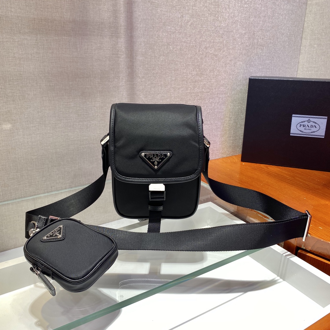 Pra*a saffiano & re-nylon smartphone case bag