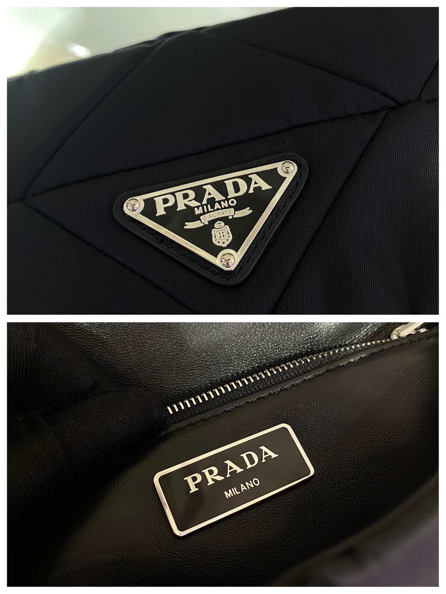 Pra*a system nappa patchwork shoulder bag