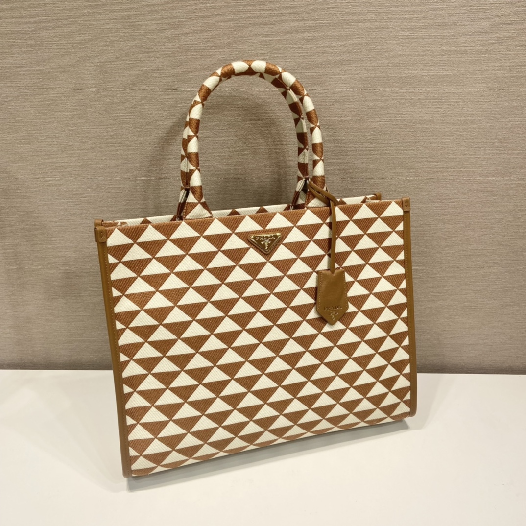 large Pra*a symbole embroidered fabric handbag