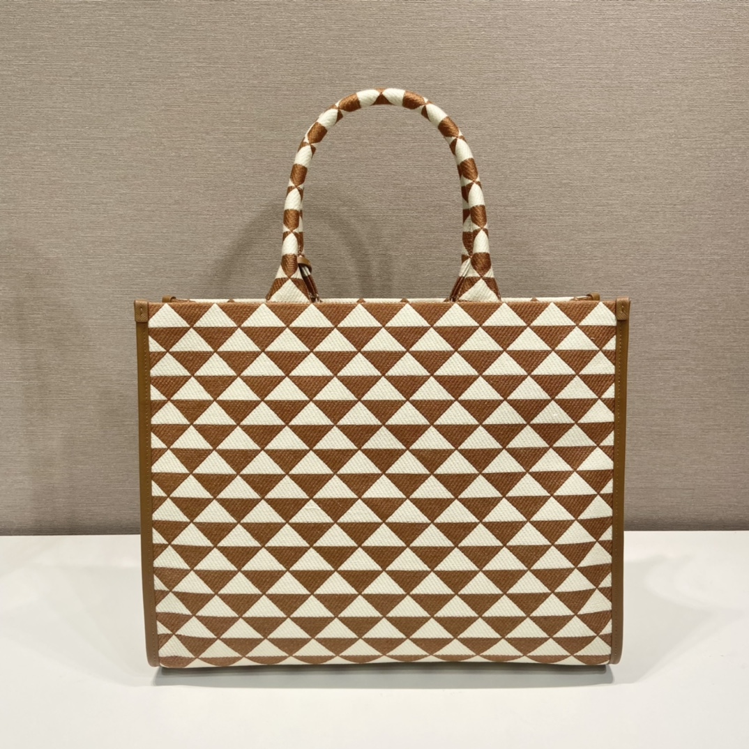 large Pra*a symbole embroidered fabric handbag