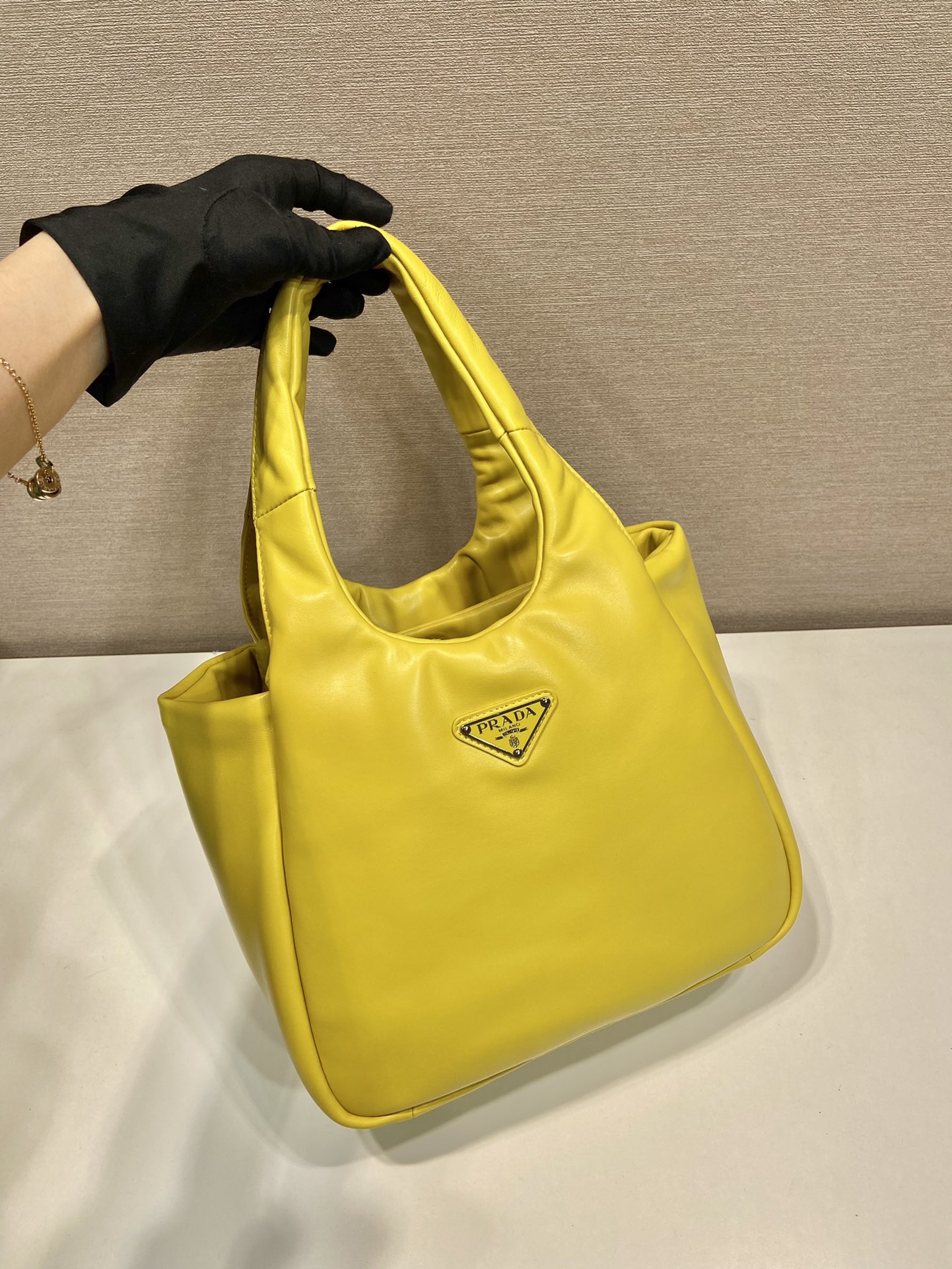 medium padded Pra*a soft nappa leather bag
