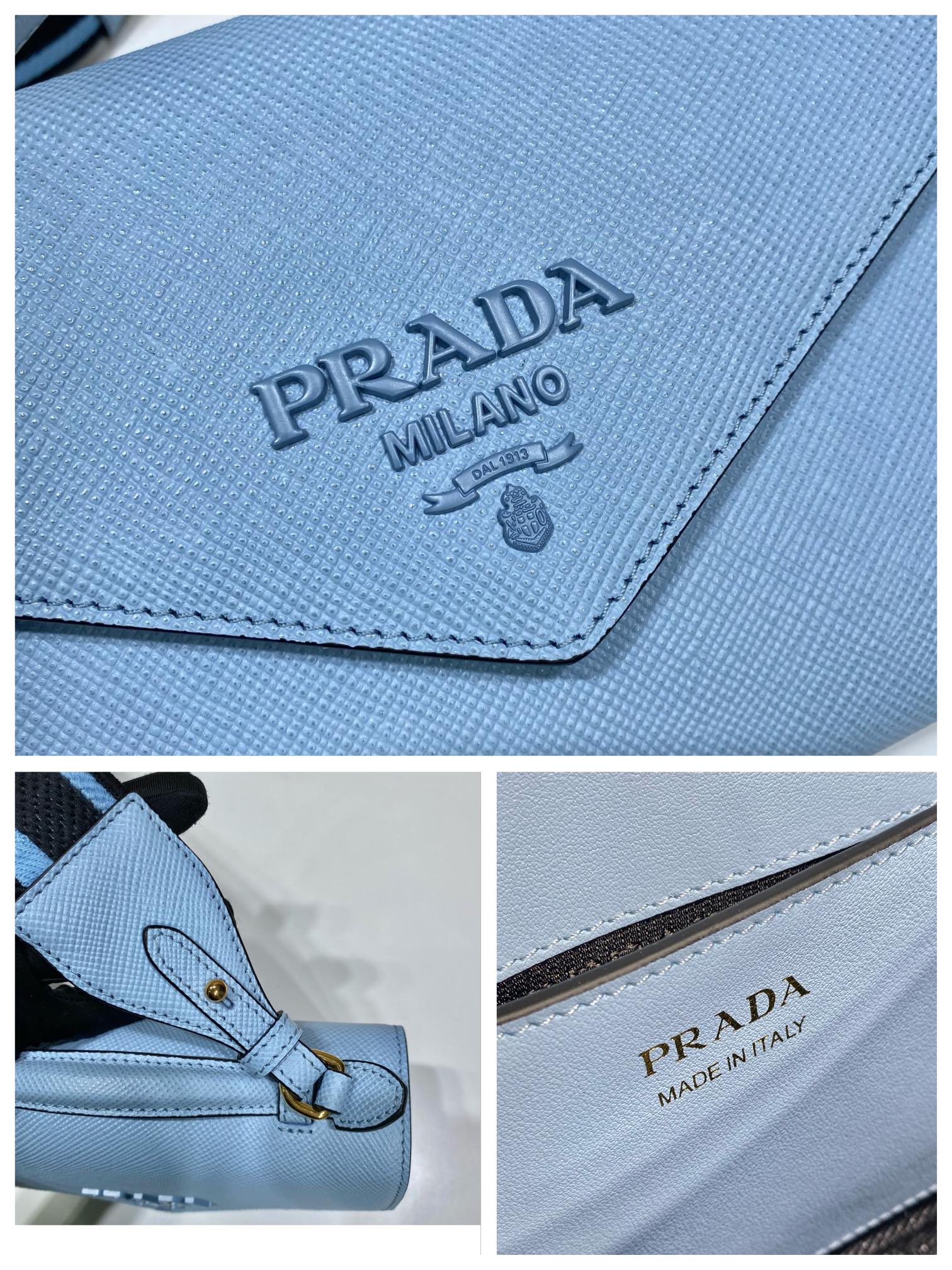 pra*a monoCh*0me saffiano and leather bag