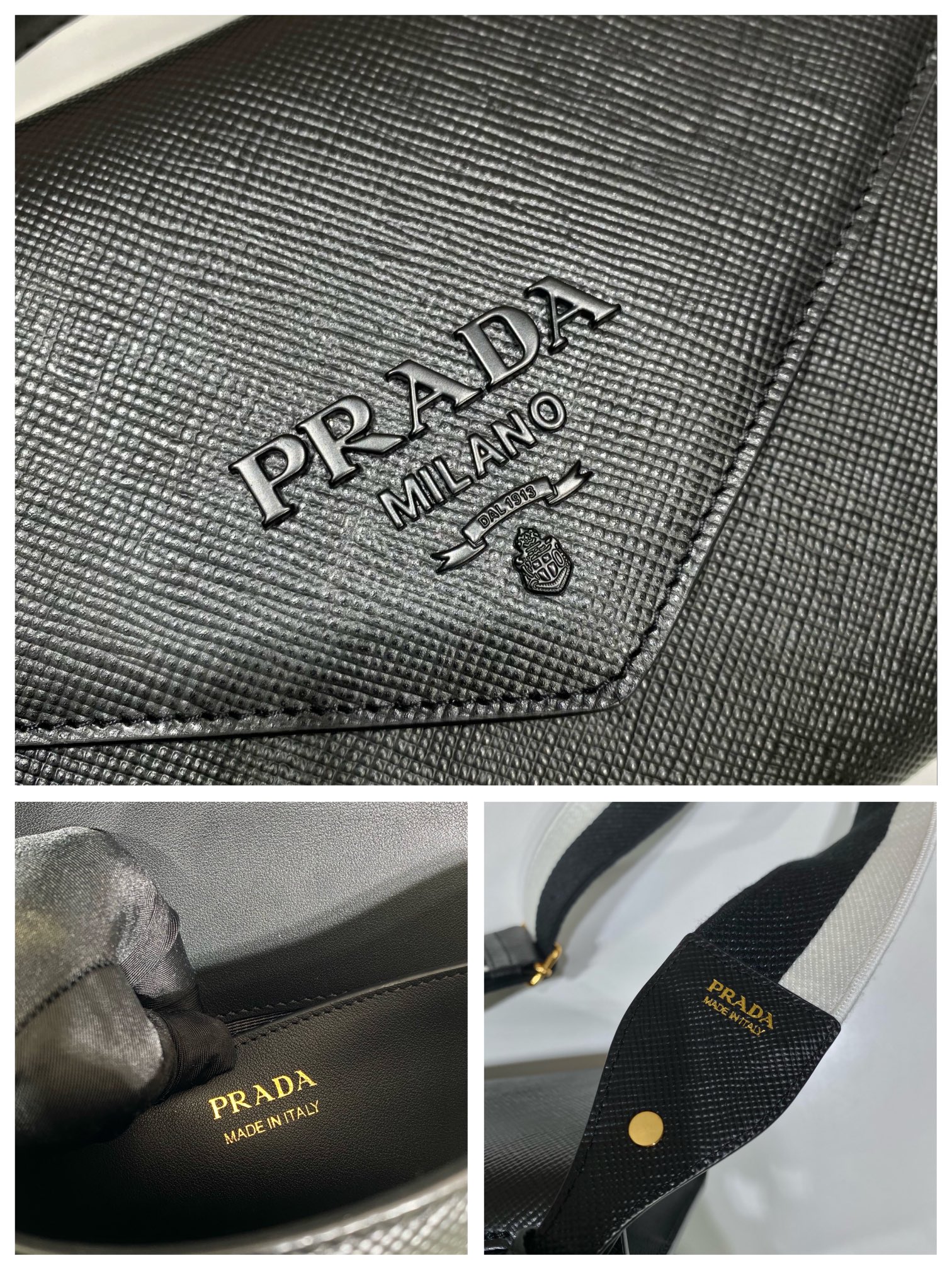 pra*a monoCh*0me saffiano and leather bag