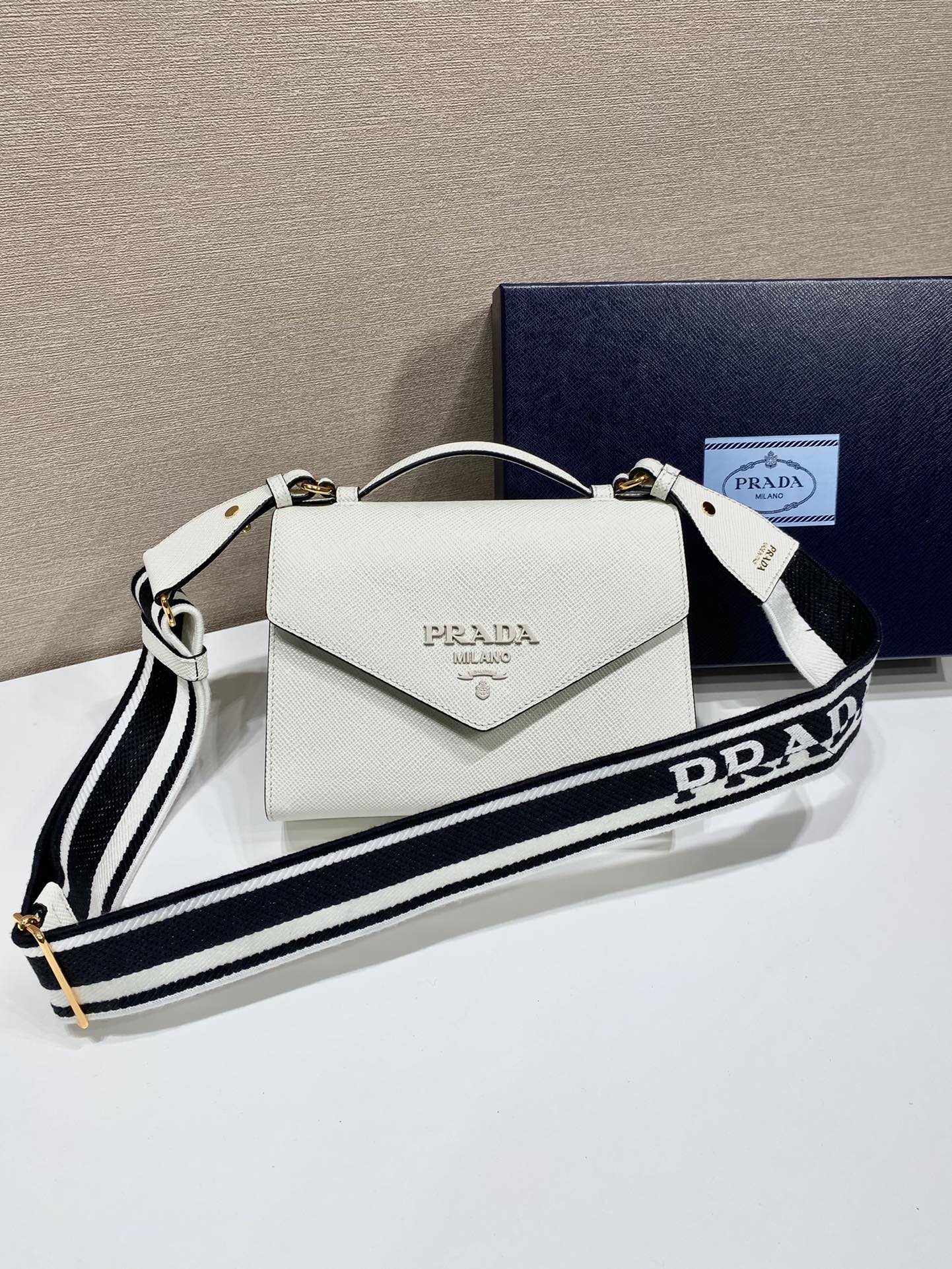 pra*a monoCh*0me saffiano and leather bag