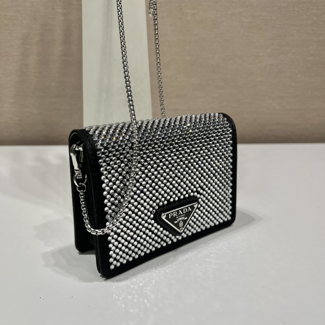 Pra*a cardholder with shoulder strap and crystals