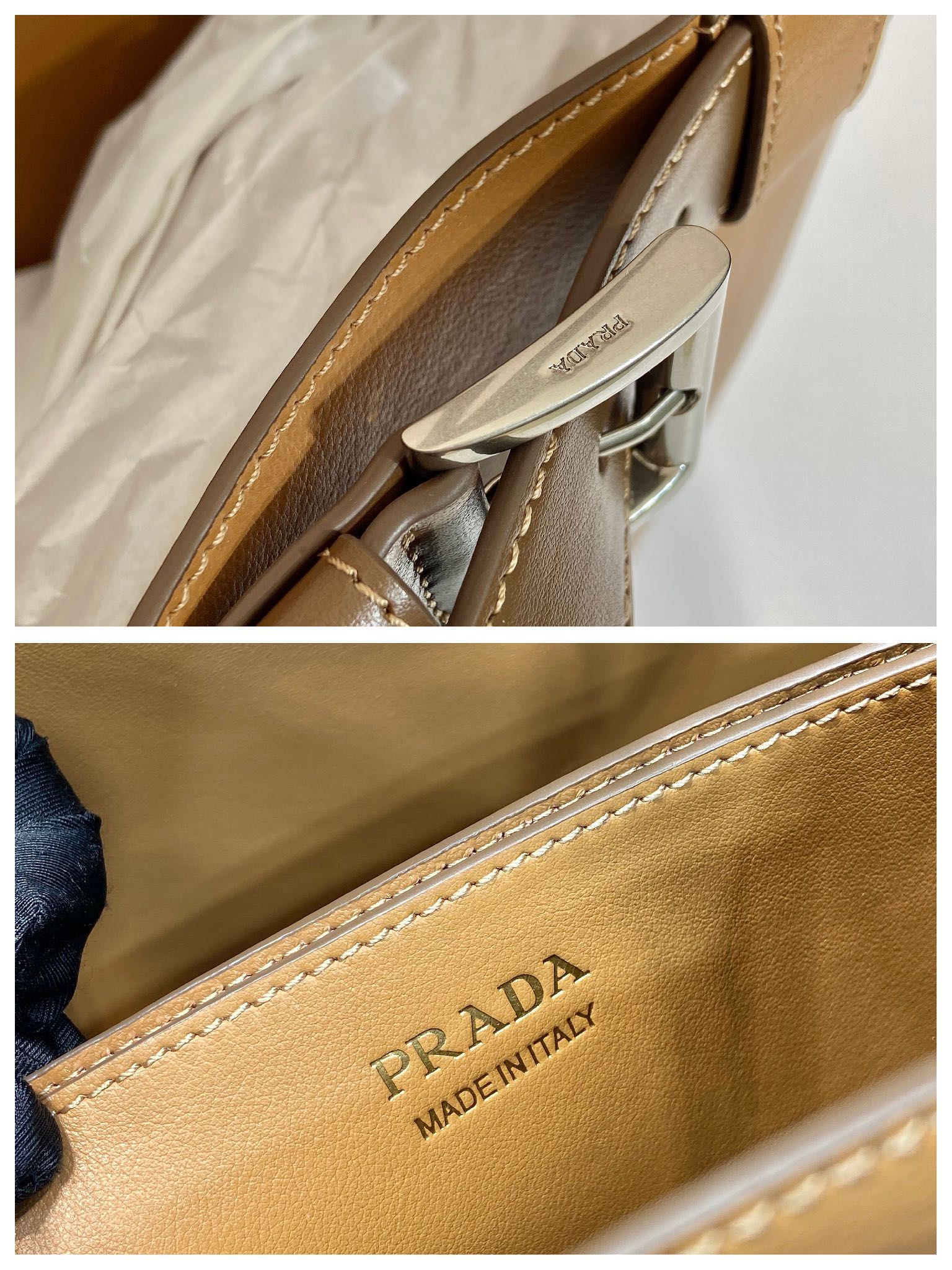 Pra*a buckle large leather handbag with belt